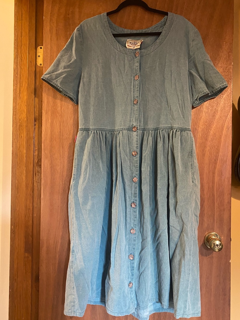Vintage Button-Front Light Blue Denim Dress - Women's